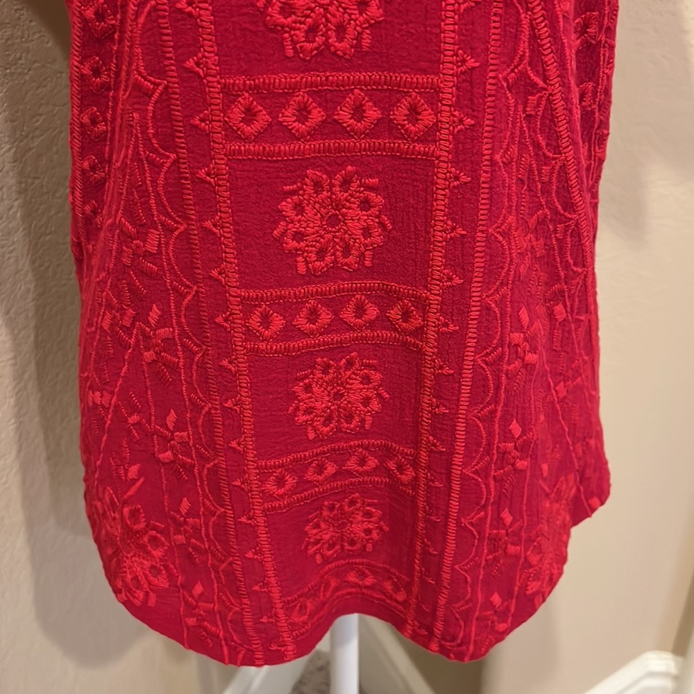 Lucky Brand Dark Pink Embroidered Short Sleeve Shirt - Picture 9 of 16